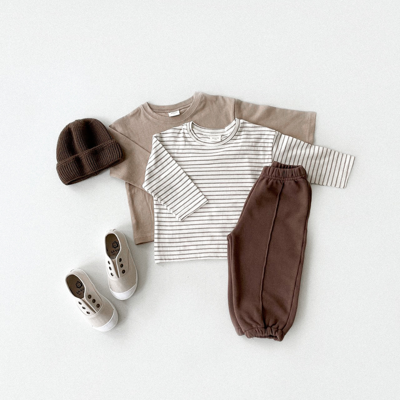 Basic Long Sleeve Tee SET - Brown