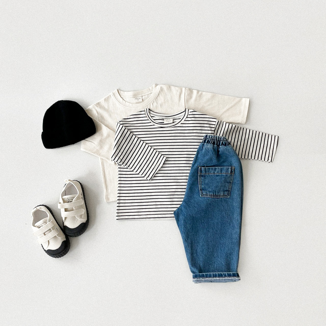 Basic Long Sleeve Tee SET - Cream